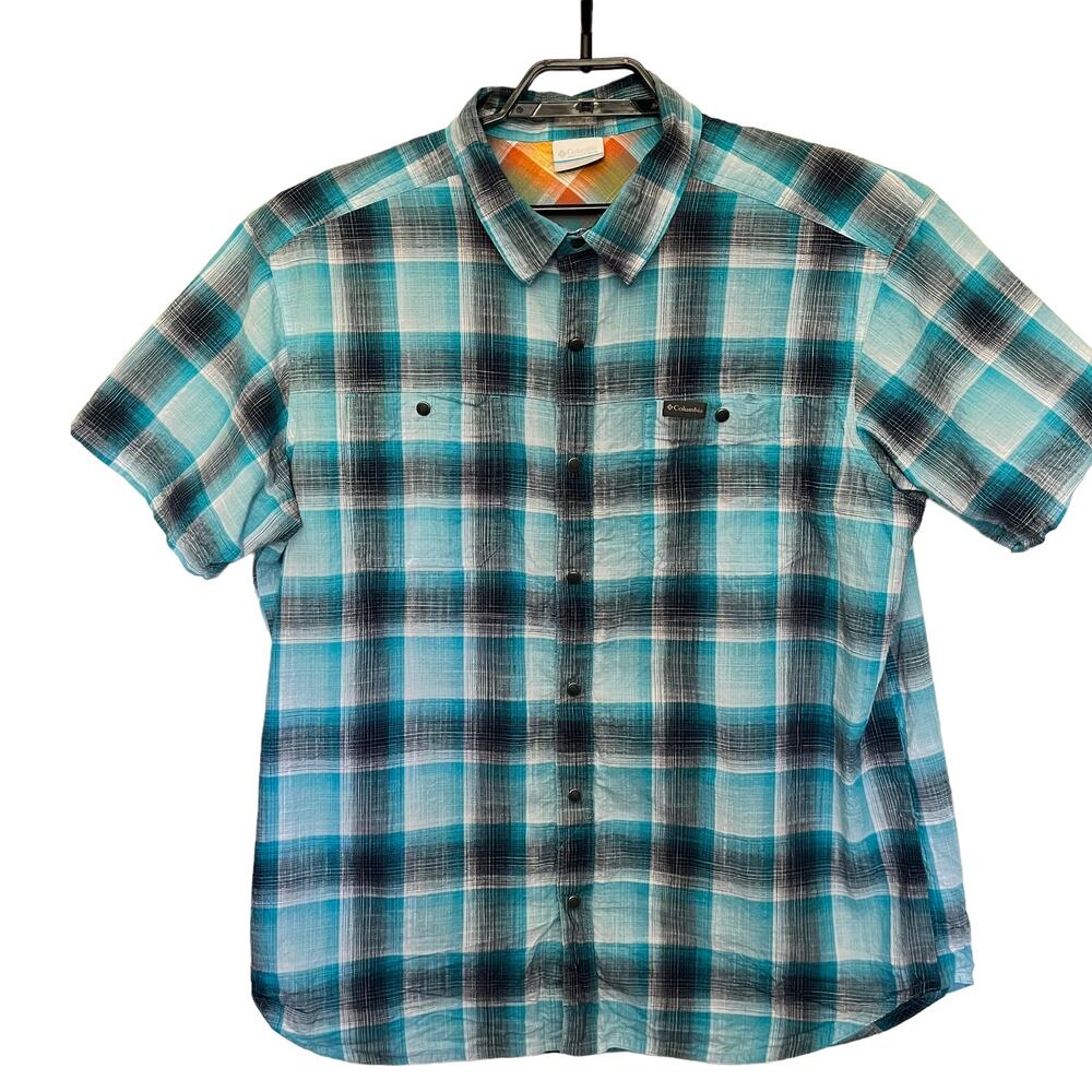 Columbia Leadville Ridge II Snap Front Plaid Mens Shirt Sz XL Blue Gorp Western